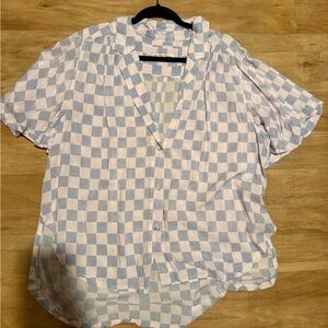 Free People Purple and Pink Checkered Button-Up Shirt